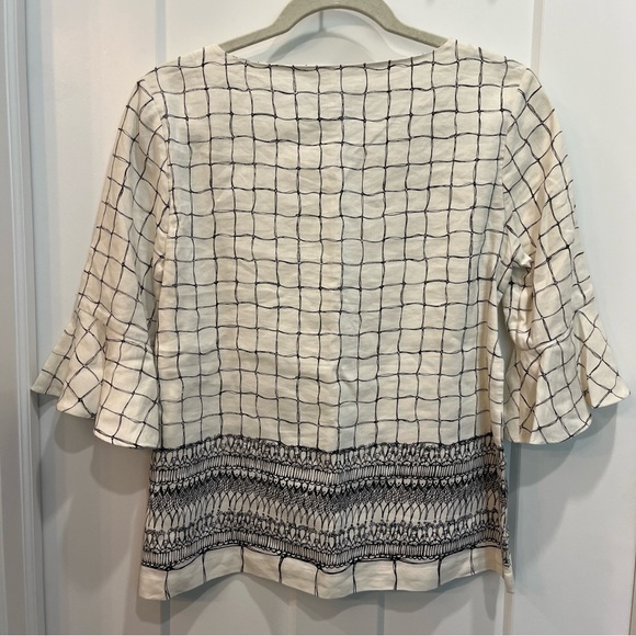 Leo & Sage Printed Silk & Linen 3/4 Length Sleeve Blouse Black & White Size S - Picture 6 of 8